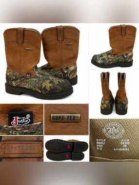 Justin Gore-Tex Waterproof Camo Pull On Hunting Boots Men’s Size 8D Leather USA